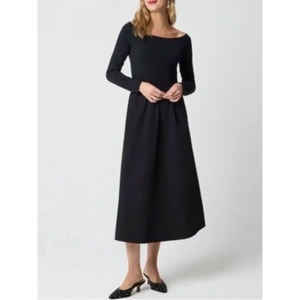 J.CREW Off-The-Shoulder Knit Mixy Dress PXS  Black Knit Woven Midi NWT B16